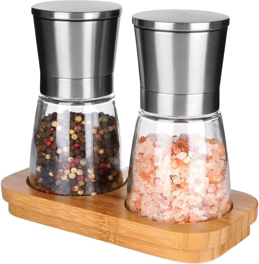 Orion group Zout- en Pepermolen op Standaard 14 5 cm 3 delig Peper- en Zoutmolen Kruidenmolen Zout en Peper Molen
