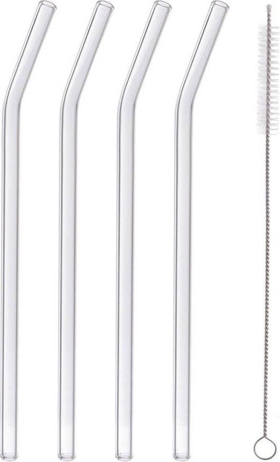 Orion group Rietjes Glas met Borstel 20 cm 5 delig voor Dranken Drinkrietjes