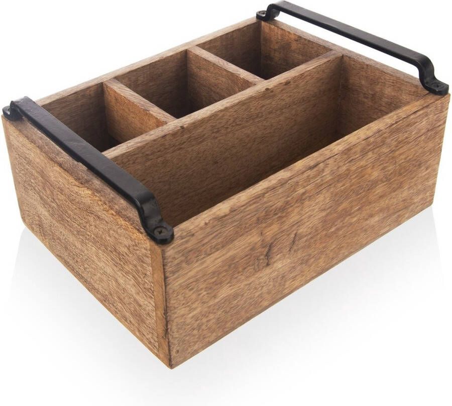 Orion group Saus Kruiden- en Bestekhouder Houten MANGO Bestekbak Staand Keukengerei Houder Bestek Organizer Bestekstandaard Spatelpot Kruidenrek