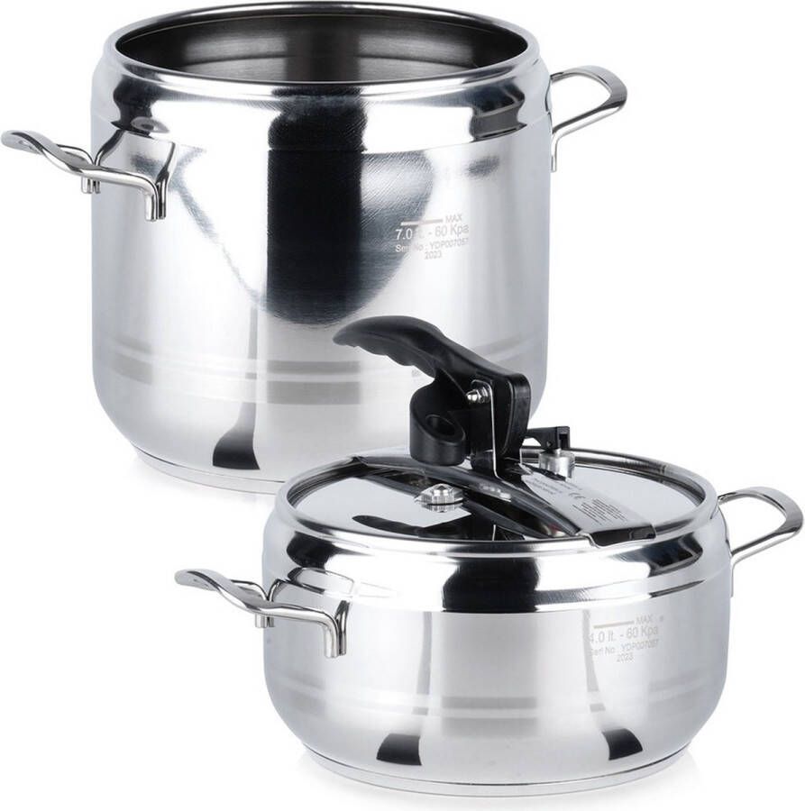 Orion group Snelkookpan Edelstaal PROFI 4+7 l 2 stuks Pressure Cooker Kookpan