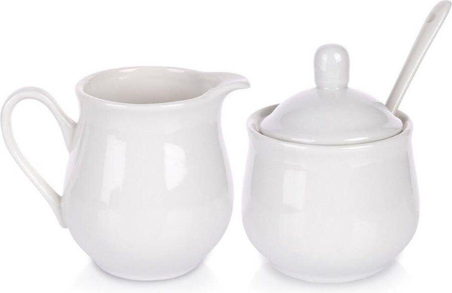 Orion group Suikerpot en Melkkannetje Porselein Wit 2x 150 ml 3 delig Set Suikervaatje
