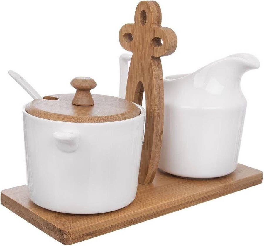 Orion group Suikerpot en Melkkannetje Porselein Wit in Standaard WHITELINE 2x 280 ml 3 delig Set Suikervaatje