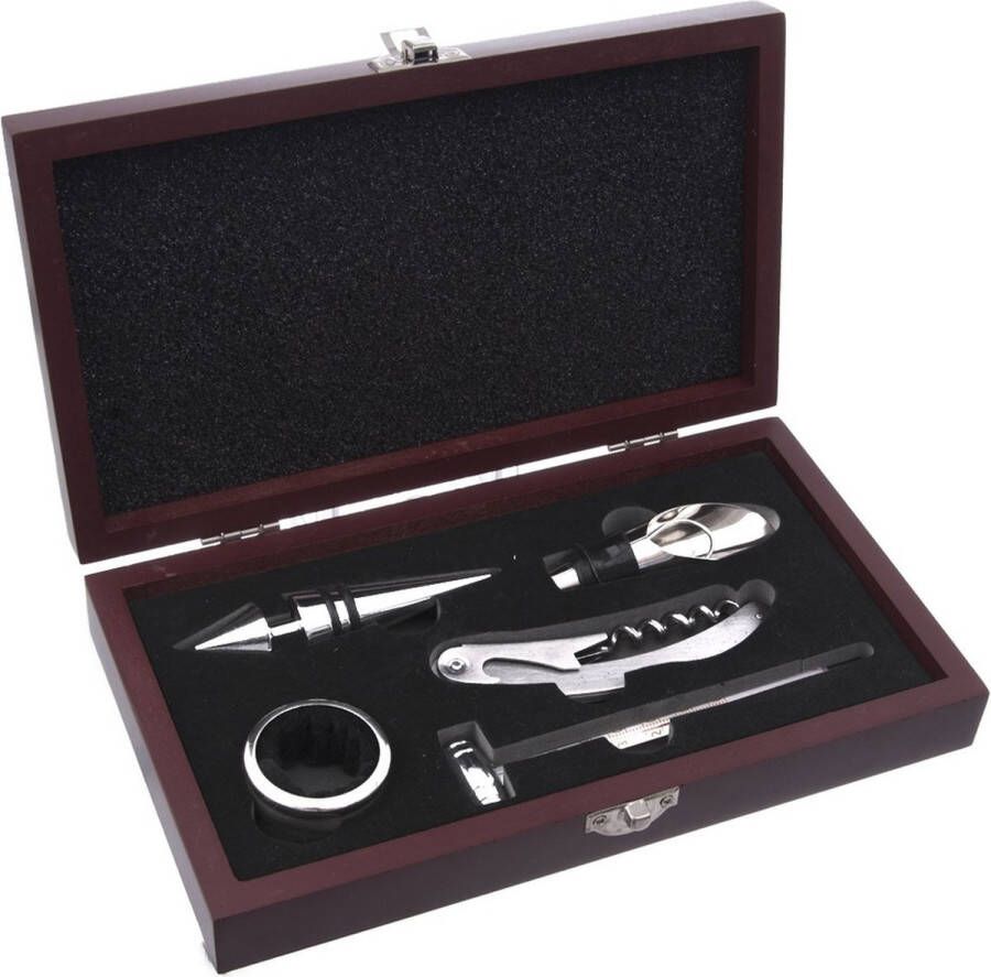 Orion group Wijnopener Set in Houten Doos 5 delig Wijnset Accessoires Kit