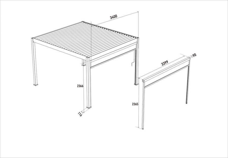 Novum Orion Pull Down Zijscherm 3 6M Wit Zijscherm voor Orion terrasoverkapping Voor meer privacy beschutting schaduw onder uw overkapping