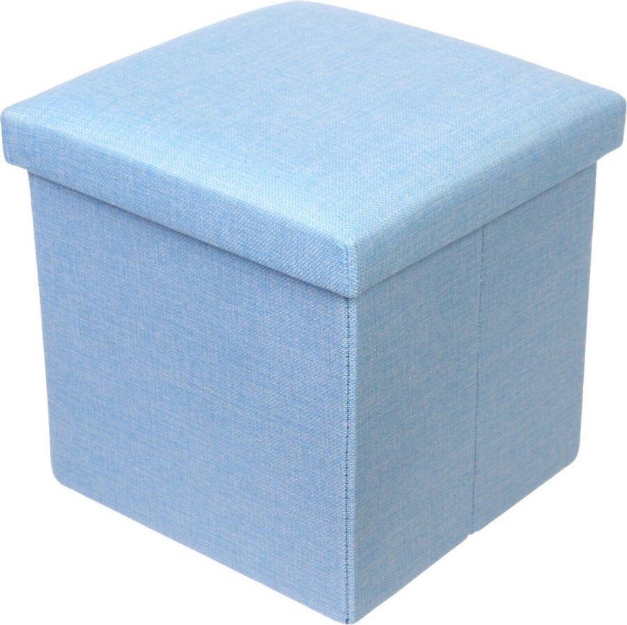 Orion Store – Opvouwbare Poef met Opbergruimte – 38x38x38cm – Lichtblauw – Zitkist met Deksel – Ruimtebesparend