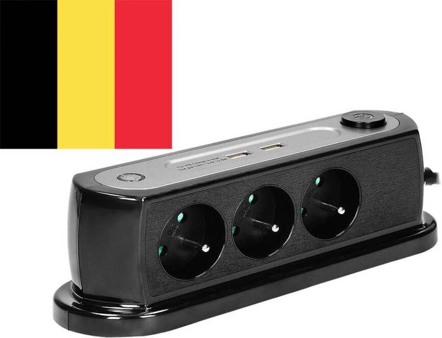 ORNO Desktop stekkerdoos met 3 stopcontacten en 2 USB laadpoorten Surge protection Penaarde 1.4 meter kabel Geschikt voor België