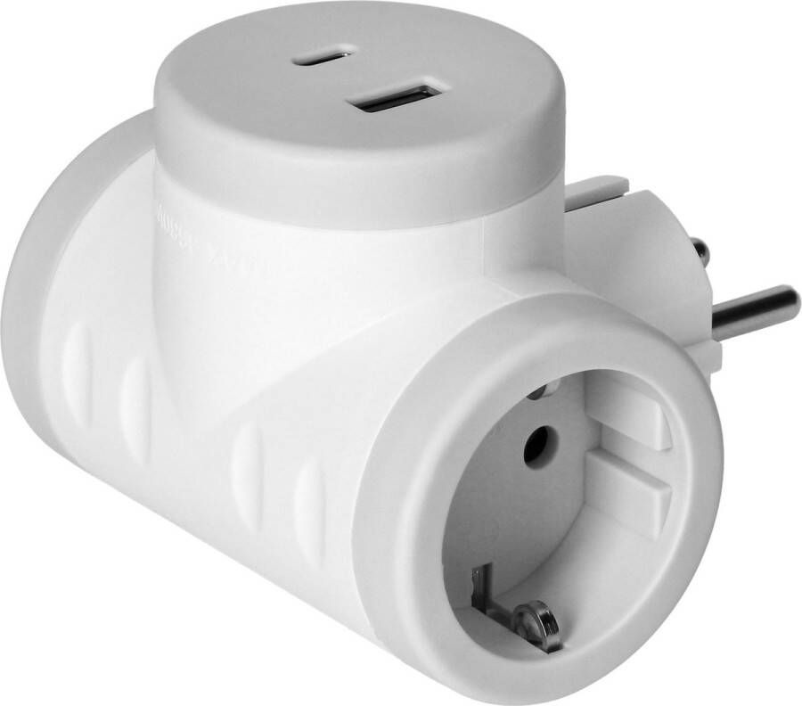 ORNO Doorvoerstekker 2 stopcontacten USB A en USB C -Splitter met max 3680 Watt Wit