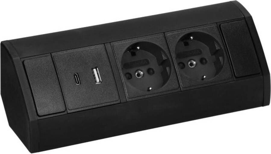 ORNO Hoekstekkerdoos 2 Stopcontacten USB A en USB C Opbouw Hoekstekkerblok met 60 cm kabel Zwart