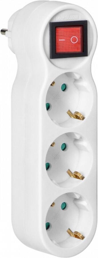 ORNO Doorvoerstekker 3 stopcontacten Splitter met Aan uit knop Wit