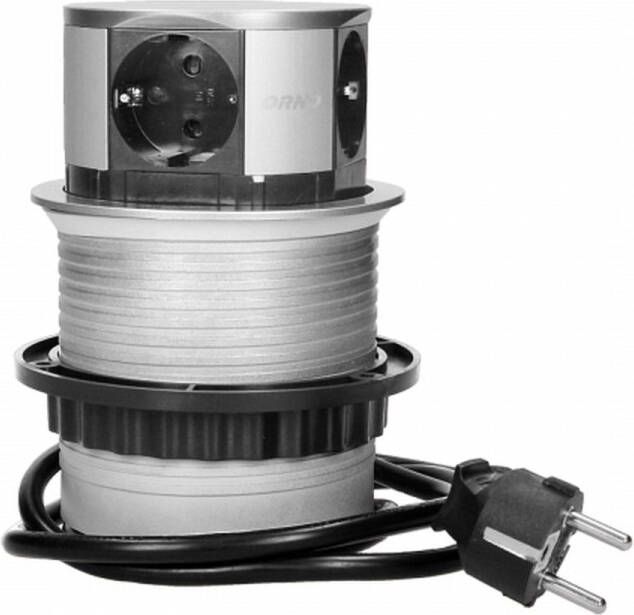 ORNO Lift-up Stekkerdoos 4 stopcontact Inbouw Stekkertoren met kabel 1.5 meter Zilver