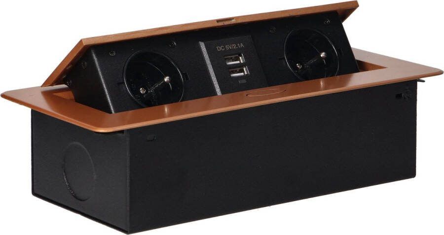 ORNO Stekkerdoos met USB Pop up stekkerblok met 2 stopcontacten en 2 USB Inbouw Verdeelstekker met RVS afwerking Stekkerblok zonder kabel voor max. 3680 Watt Goud