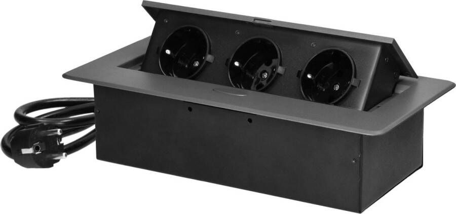 ORNO Stekkerdoos met 3 stopcontacten Pop up stekkerblok met 1.5 meter kabel Inbouw Verdeelstekker met RVS afwerking Stekkerblok 230 Volt voor max. 3680 Watt Antraciet