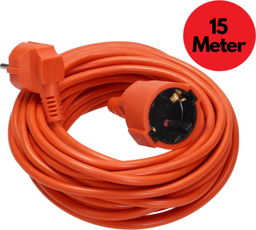 ORNO Verlengsnoer 15 meter – Verlengkabel buiten voor max. 3680 Watt – Verlengsnoer buiten IP20 – 3 x 1 5 mm² Oranje