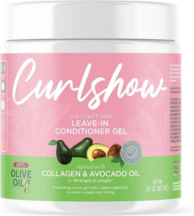 Ors Curlshow Leave-In Conditioner met Kokosolie Glycerine en Gehydrolyseerd Collageen Voedend en Hydraterend Versterkt en Bevordert Haargroei 473 ml