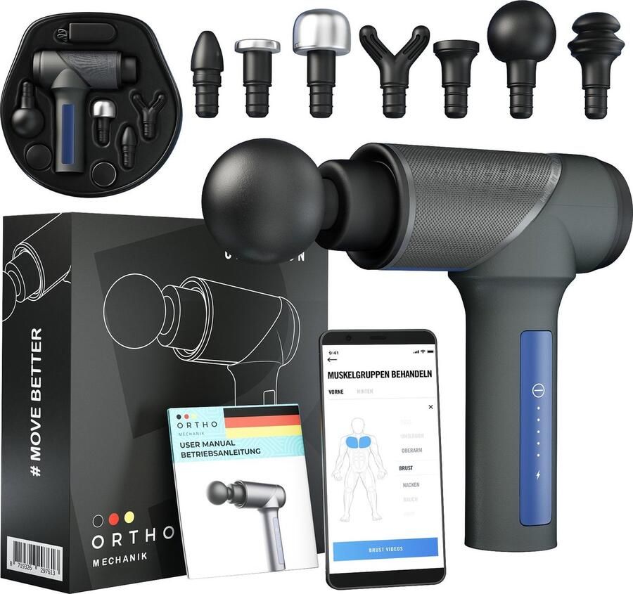 Ortho Mechanik OrthoMechanik 2.0 Massage Gun Professional met Smartphone App-Expert Video's Massage apparaat met accessoires Massage pistool voor sneller herstel