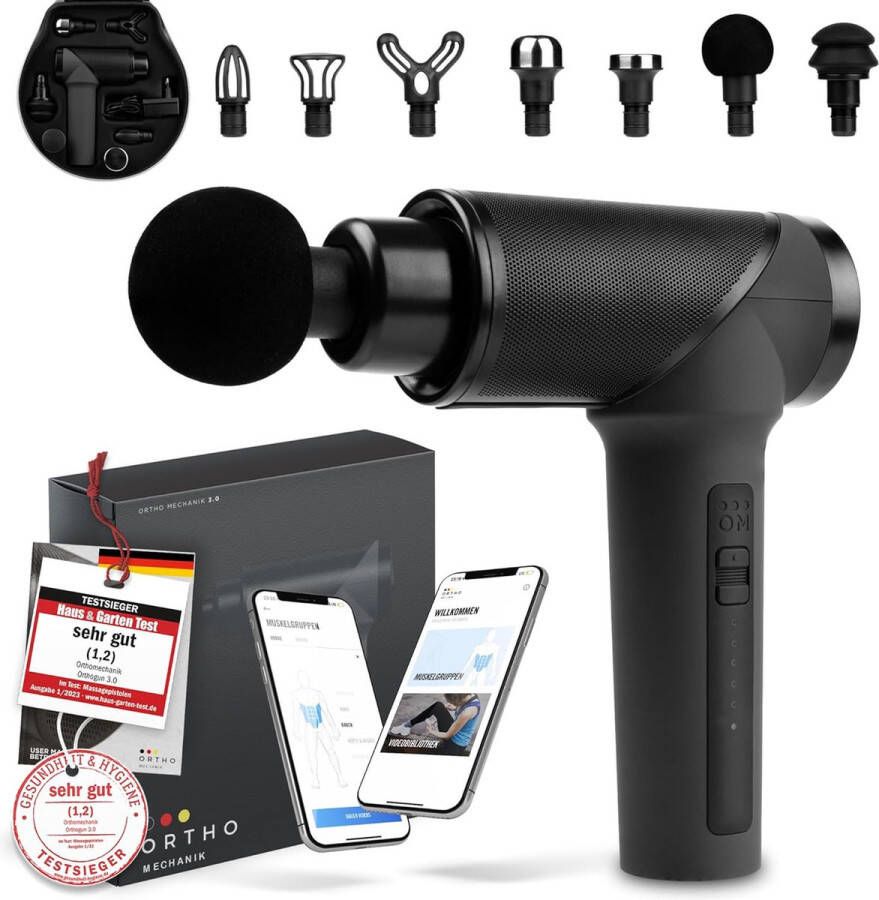 Ortho Mechanik OrthoMechanik 3.0 Massage Gun Professional met Smartphone App-Expert Video's Massage apparaat met accessoires Massage pistool voor sneller herstel