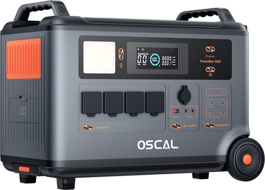 Oscal Blackview PowerMax 3600 Robuust Energiestation 3600Wh tot 57600Wh LiFePO4-accu 14 stopcontacten 5 LED-lichtstanden Morsecodesignaal EU-stekker