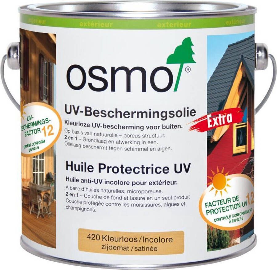 Osmo UV-Beschermingsolie 420 Kleurloos 2 5 Liter Houtolie Voor Buiten Hout Beits Beschermt Tegen Vergrijzing beschermende filmlaag tegen UV-stralen