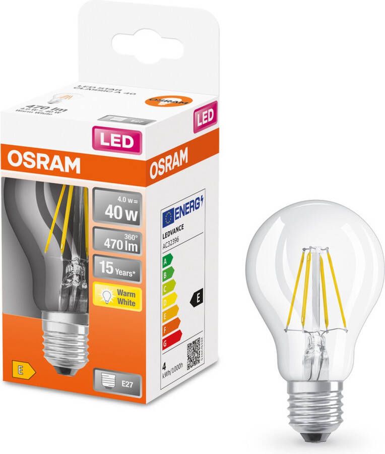Osram 4058075112216 LED-lamp Energielabel E (A G) E27 Peer 4 W = 40 W Warmwit (Ø x l) 60 mm x 105 mm 1 stuk(s)