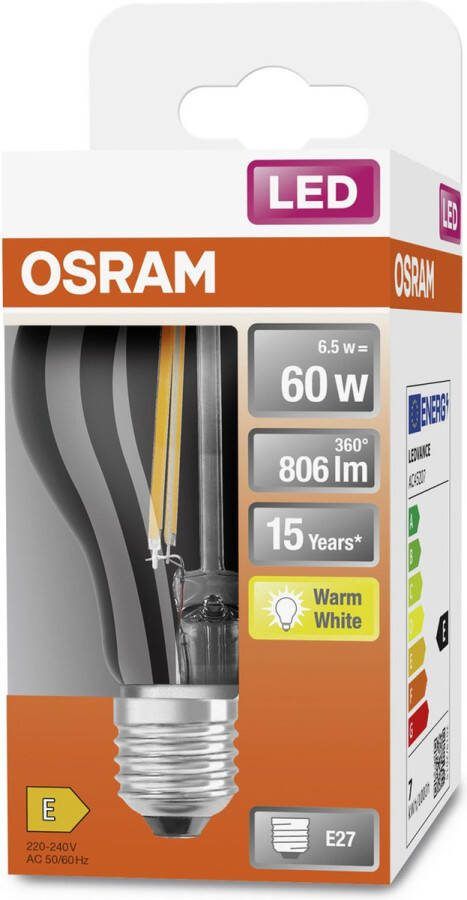 Osram 4058075112261 LED-lamp Energielabel E (A G) E27 Peer 6.5 W = 60 W Warmwit (Ø x l) 60 mm x 105 mm 1 stuk(s)