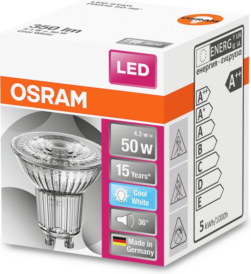 Osram 4058075112582 LED-lamp Energielabel F (A G) GU10 Reflector 4.5 W = 50 W Koudwit (Ø x l) 50 mm x 54 mm 1 stuk(s)