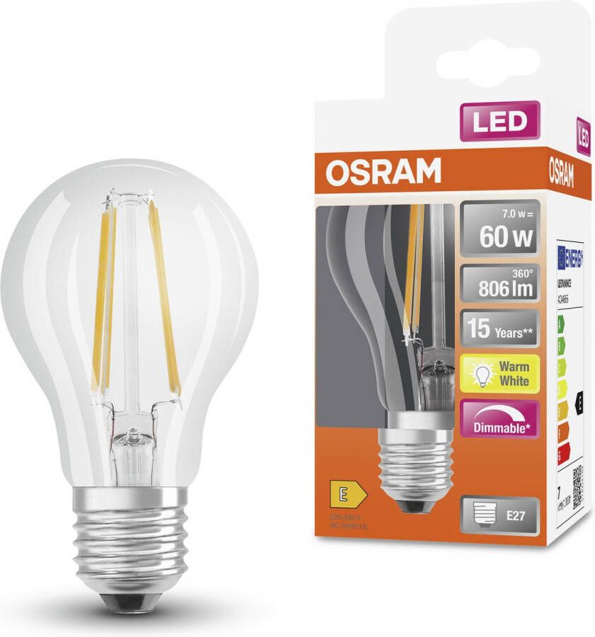 Osram 4058075115958 LED-lamp Energielabel E (A G) E27 Peer 7 W = 60 W Warmwit (Ø x l) 60 mm x 105 mm 1 stuk(s)