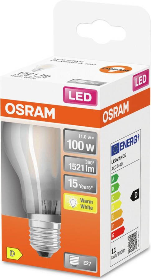 Osram 4058075124660 LED-lamp Energielabel D (A G) E27 Peer 11 W = 100 W Warmwit (Ø x l) 60 mm x 105 mm 1 stuk(s)