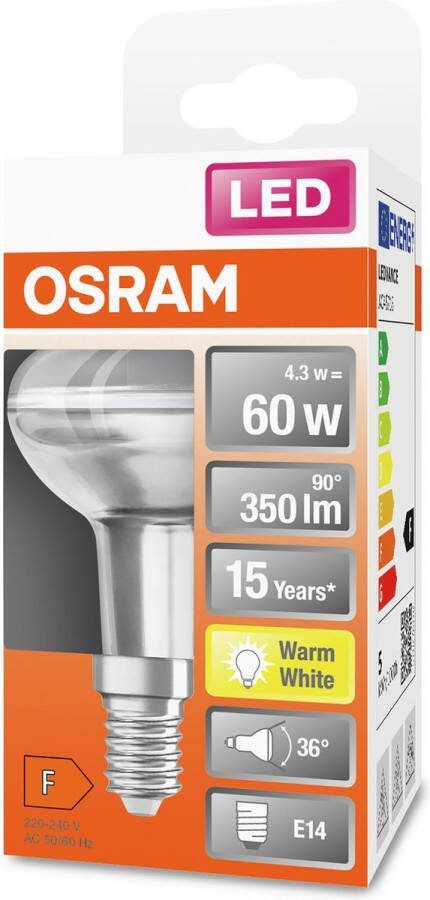 Osram 4058075126022 LED-lamp Energielabel F (A G) E14 Reflector 4.3 W = 60 W Warmwit (Ø x l) 50 mm x 85 mm 1 stuk(s)