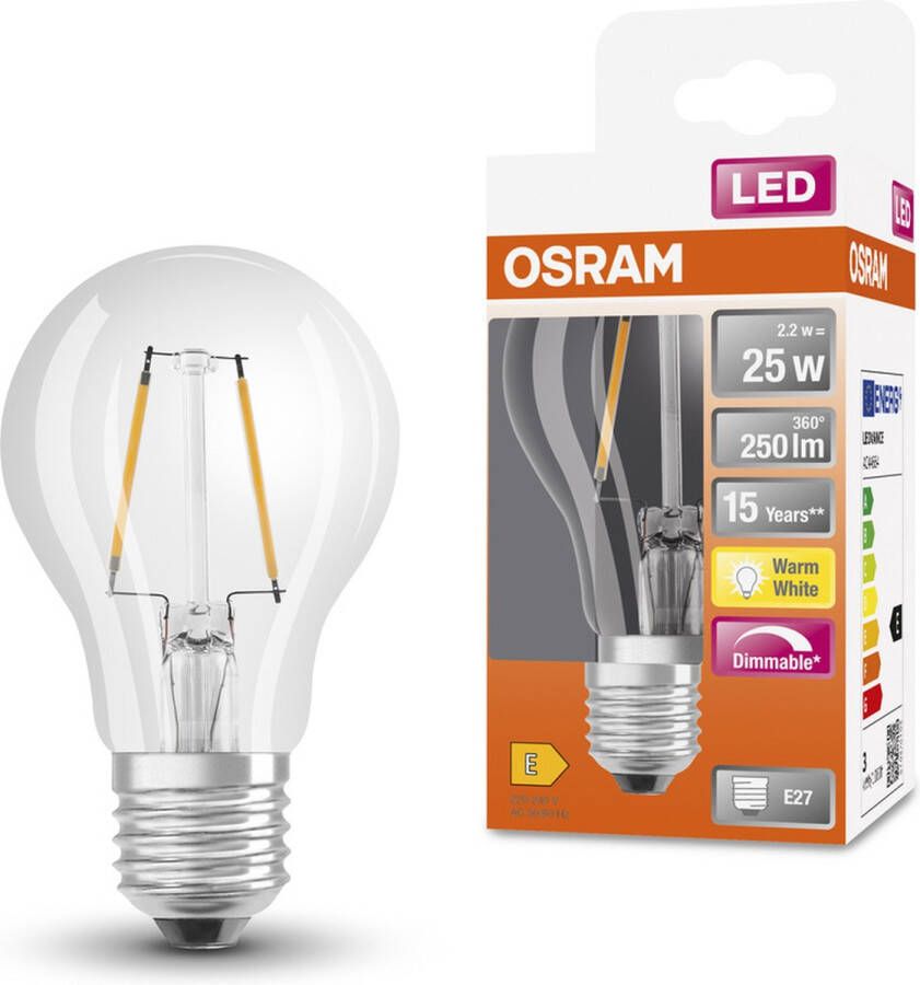 Osram 4058075211261 LED-lamp Energielabel E (A G) E27 Peer 2.8 W = 25 W Warmwit (Ø x l) 60 mm x 105 mm 1 stuk(s)