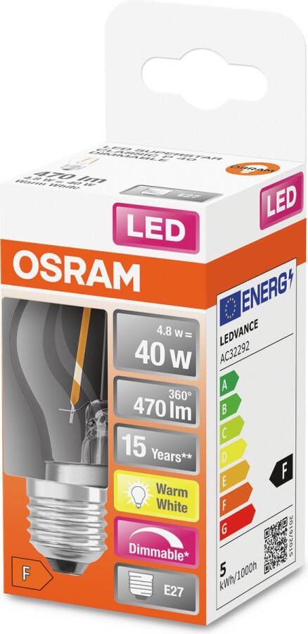 Osram 4058075436800 LED-lamp Energielabel F (A G) E27 Peer 4.8 W = 40 W Warmwit (Ø x l) 45 mm x 77 mm 1 stuk(s)