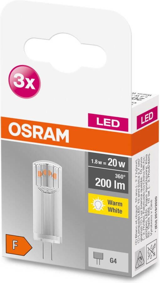 Osram 4058075450011 LED-lamp Energielabel F (A G) G4 Speciale vorm 1.8 W = 20 W Warmwit (Ø x l) 14 mm x 36 mm 3 stuk(s)