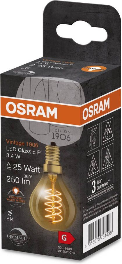 Osram 4058075761438 LED-lamp Energielabel G (A G) E14 Peer 3.4 W = 25 W Warmwit (Ø x h) 45 mm x 45 mm 1 stuk(s)