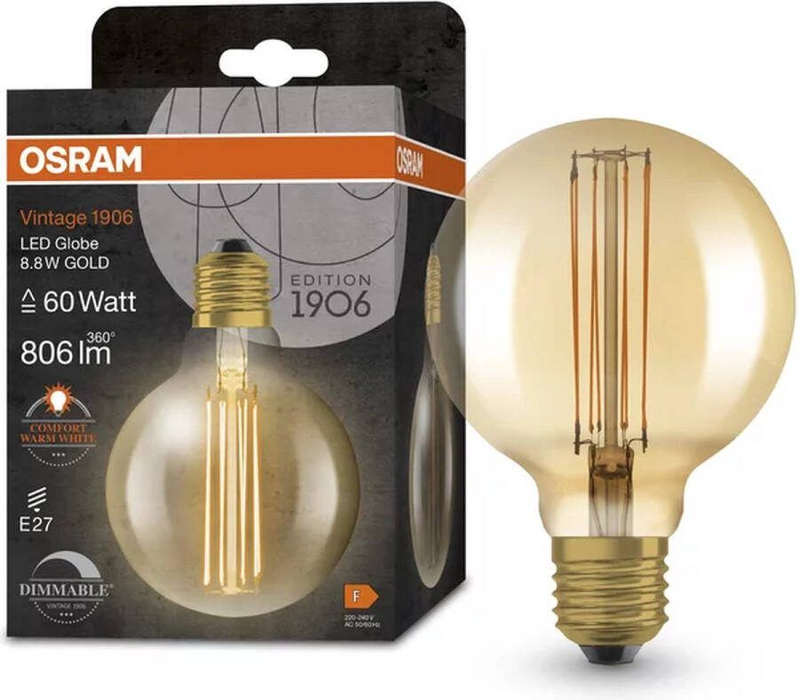 Osram 4058075761773 LED-lamp Energielabel F (A G) E27 Globe 8.8 W = 60 W Warmwit (Ø x h) 95 mm x 95 mm 1 stuk(s)