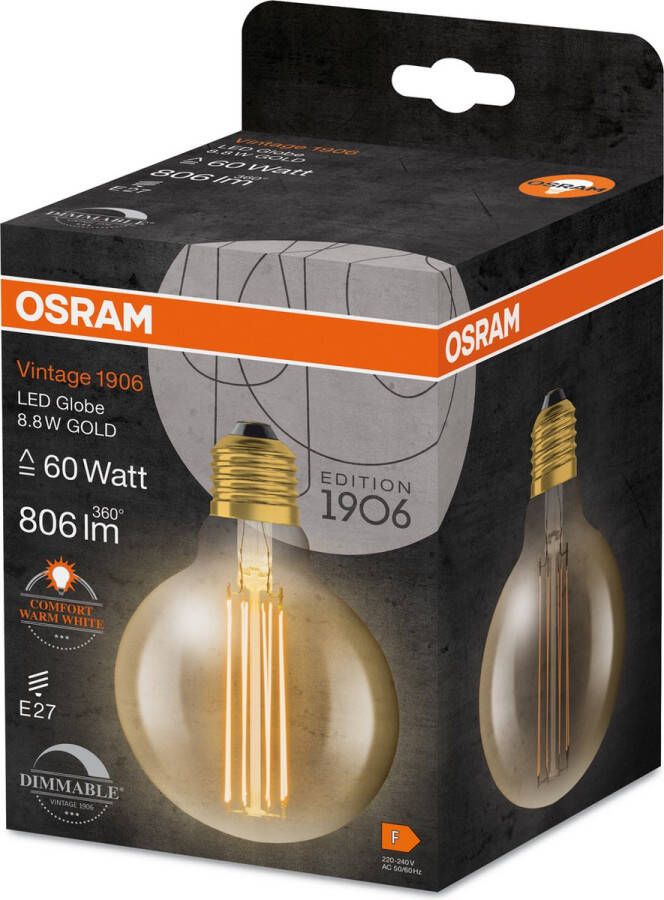 Osram 4058075761773 LED-lamp Energielabel F (A G) E27 Globe 8.8 W = 60 W Warmwit (Ø x h) 95 mm x 95 mm 1 stuk(s)