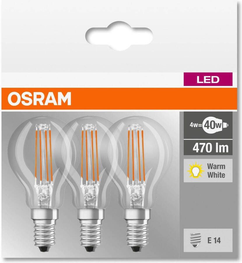 Osram 4058075819337 LED-lamp Energielabel E (A G) E14 Kogel 4 W Warmwit (Ø x l) 45.0 mm x 77.0 mm 1 stuk(s)