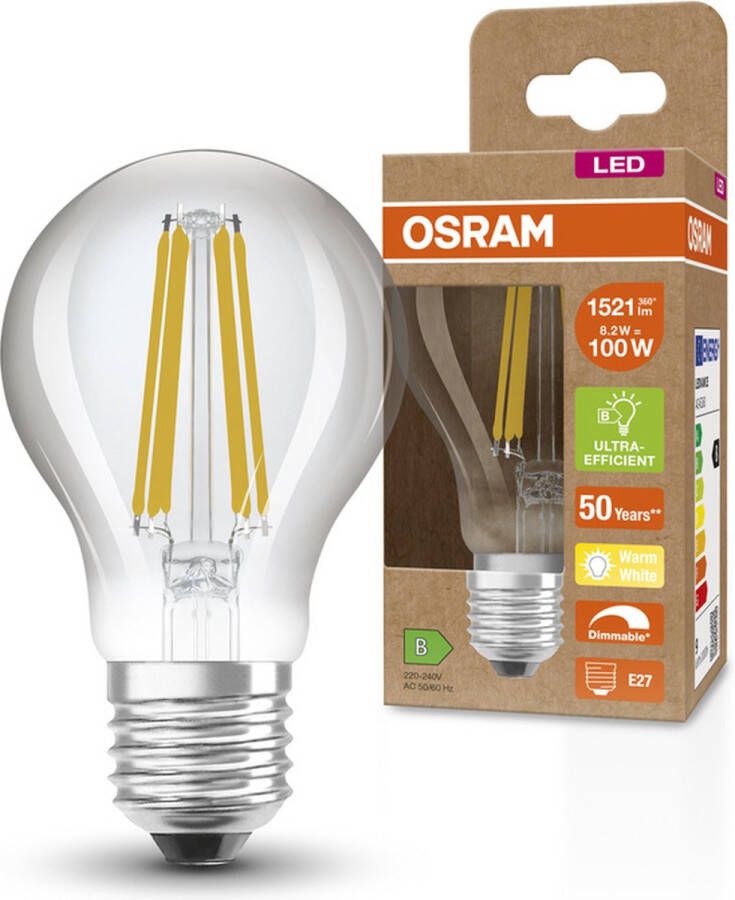 Osram 4099854065392 LED-lamp Energielabel B (A G) E27 Ballon 8.2 W = 100 W Warmwit (Ø x h) 60 mm x 60 mm Dimbaar 1 stuk(s)