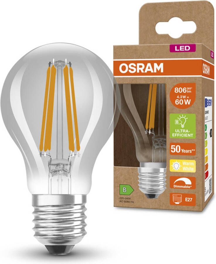 Osram 4099854067112 LED-lamp Energielabel B (A G) E27 Ballon 4.3 W = 60 W Warmwit (Ø x h) 60 mm x 60 mm Dimbaar 1 stuk(s)