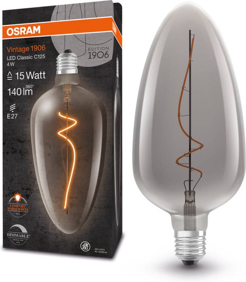 Osram Dimmbare LED-Lampen Vintage-Edition 15 Watts Ersatz E27 C-shape 1800 Kelvin Comfort warm white Klares Glas single Pack