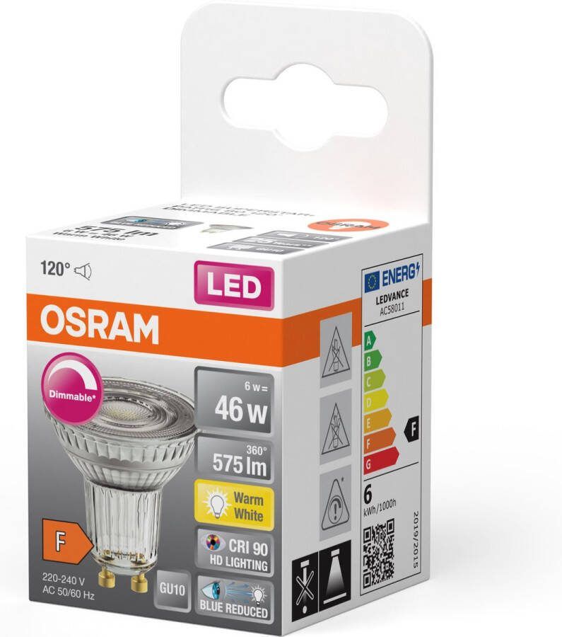 Osram Superstar dimbare LED lamp met bijzonder hoge kleurweergave (CRI9-) GU1--basis helder glas Warm wit (27--K) 575 Lumen substituut voor 46W-verlichtingsmiddel dimbaar 1-Pak