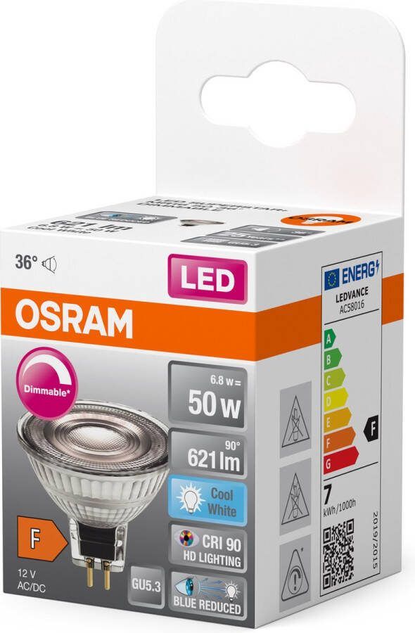 Osram Superstar dimbare LED lamp met bijzonder hoge kleurweergave (CRI9-) GU5.3-basis helder glas Koud wit (4---K) 621 Lumen substituut voor 5-W-verlichtingsmiddel dimbaar 1-Pak