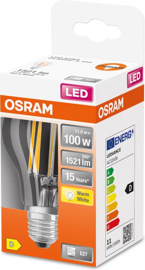 Osram 4058075124707 LED-lamp Energielabel D (A G) E27 Peer 11 W = 100 W Warmwit (Ø x l) 60 mm x 105 mm 1 stuk(s)