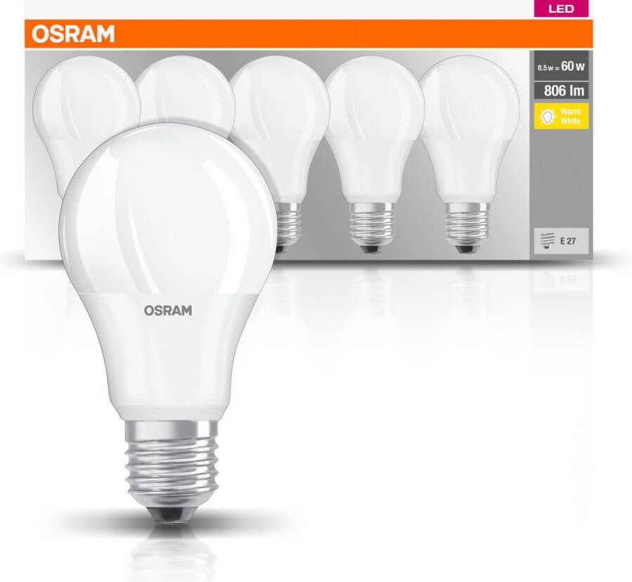 Osram 4058075090484 LED-lamp Energielabel F (A G) E27 Peer 8.5 W = 60 W Warmwit (Ø x l) 60 mm x 107 mm 5 stuk(s)