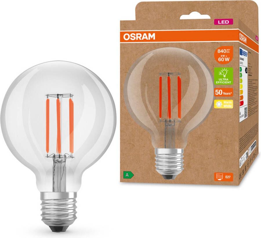 Osram LED lamp Classic globe 95 helder E27 3 8W energielabel A