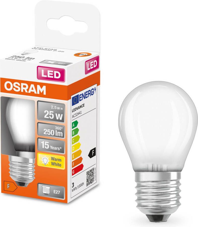 Osram 4058075436442 LED-lamp Energielabel F (A G) E27 Peer 2.5 W = 25 W Warmwit (Ø x l) 45 mm x 77 mm 1 stuk(s)