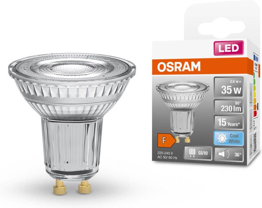 Osram Led Star Reflector Spot Gu10 Par16 2.6w 230lm 36d 840 Koel Wit | Vervangt 35w