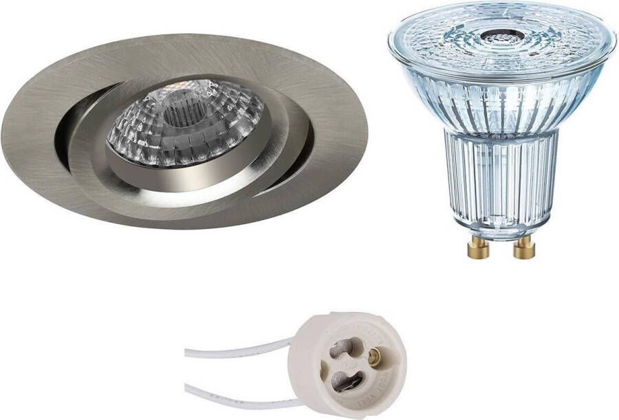 Osram LED Spot Set Parathom PAR16 927 36D Pragmi Aerony Pro GU10 Fitting Dimbaar Inbouw Rond Mat Nikkel 5.5W Warm Wit 2700K Kantelbaar Ø82mm