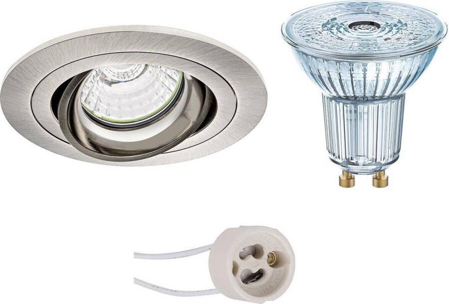 Osram LED Spot Set Parathom PAR16 927 36D Pragmi Alpin Pro GU10 Fitting Dimbaar Inbouw Rond Mat Nikkel 5.5W Warm Wit 2700K Kantelbaar Ø92mm