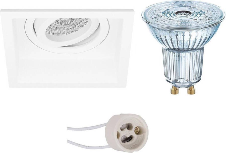 Osram LED Spot Set Parathom PAR16 927 36D Pragmi Domy Pro GU10 Fitting Dimbaar Inbouw Vierkant Mat Wit 5.5W Warm Wit 2700K Verdiept Kantelbaar 105mm