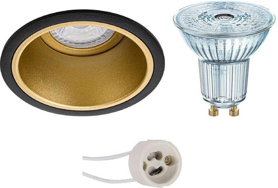 Osram LED Spot Set Parathom PAR16 940 36D Pragmi Minko Pro GU10 Fitting Dimbaar Inbouw Rond Mat Zwart Goud 3.7W Natuurlijk Wit 4000K Verdiept Ø90mm