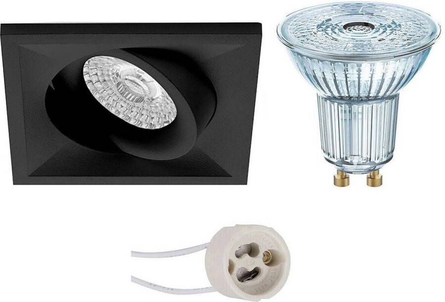 Osram LED Spot Set Parathom PAR16 940 36D Pragmi Qiundo Pro GU10 Fitting Dimbaar Inbouw Vierkant Mat Zwart 3.7W Natuurlijk Wit 4000K Kantelbaar 80mm